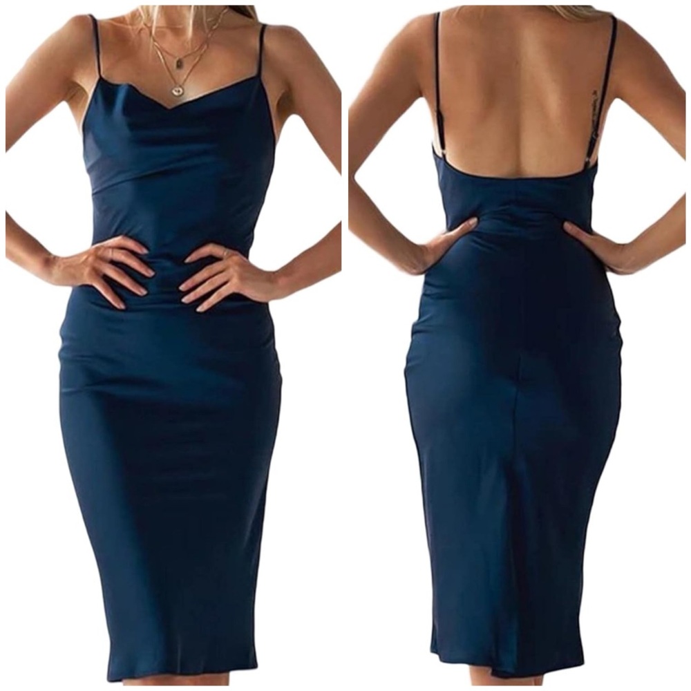 Cowl Neck Satin Midi Dress
